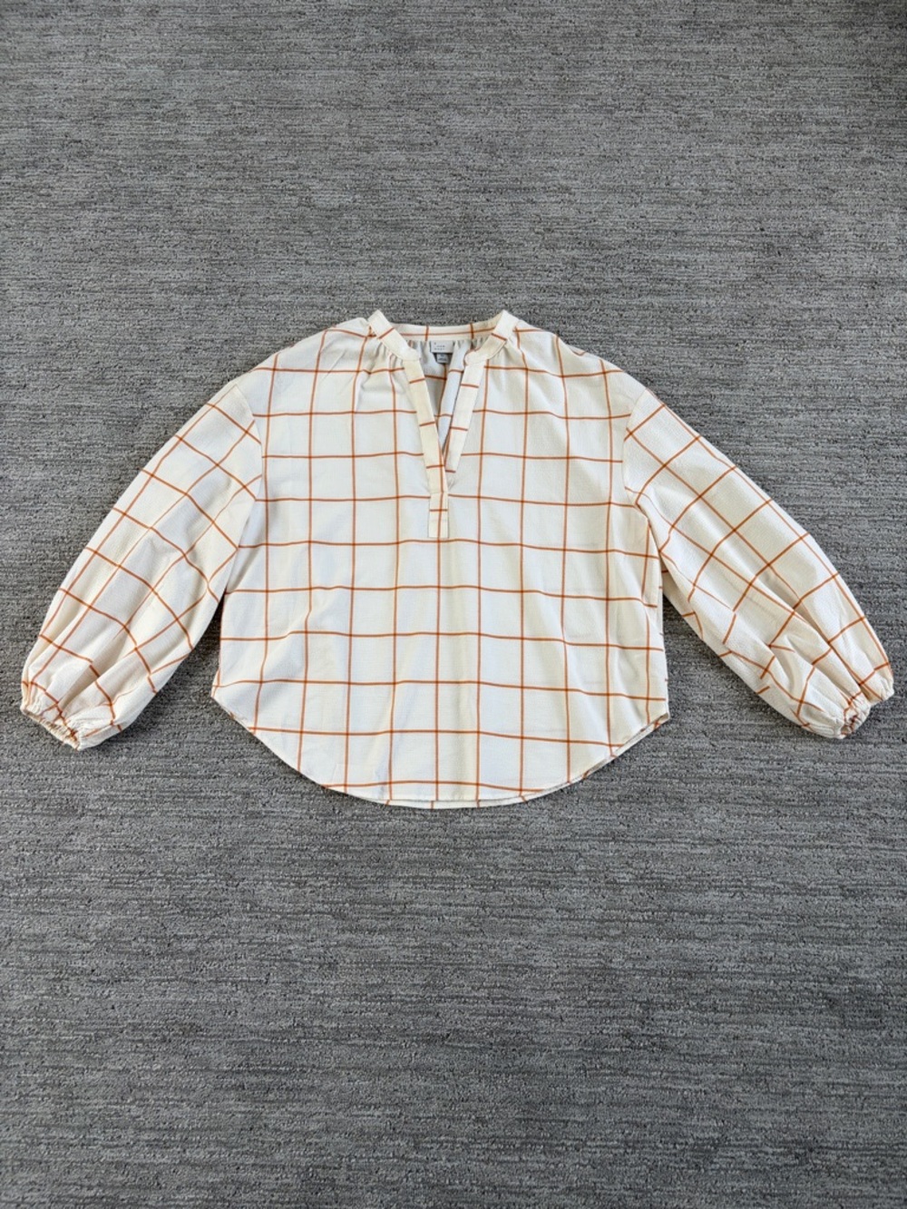 a new day Cream Top with Orange Grid